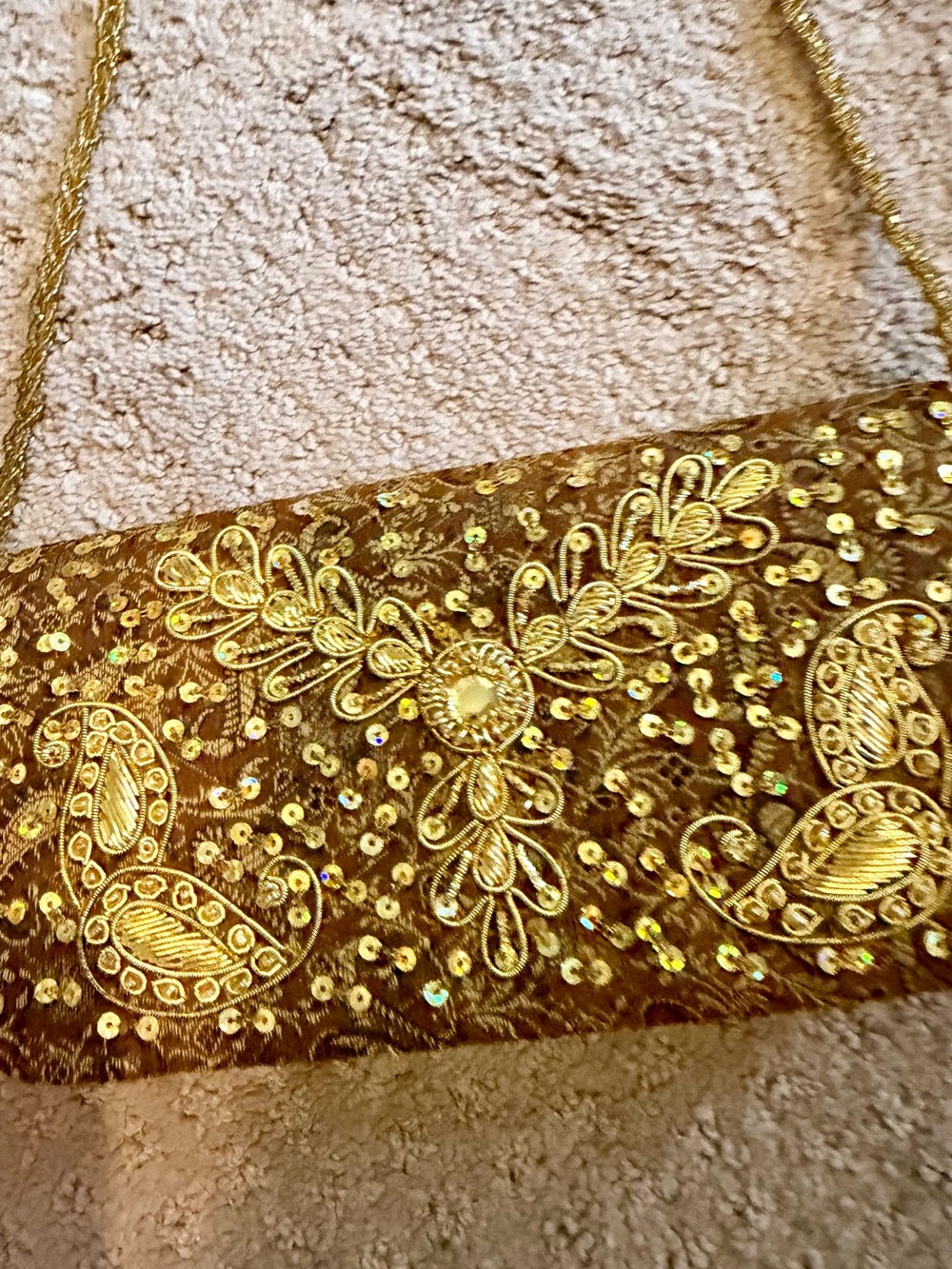 Embellished Gold Sequined Evening Clutch